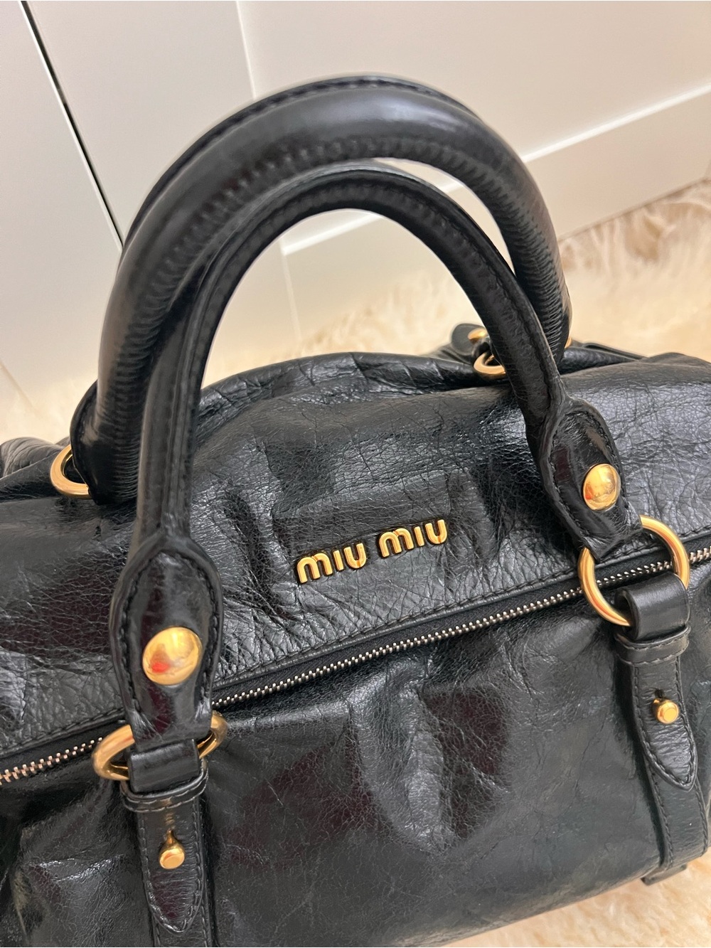 Miu Miu Vitello Lux Black Leather Side Ribbon Bow 2Way Shoulder Bag Archive Y2K - Picture 5 of 16